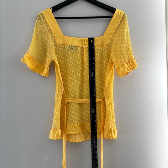 Y2K Vintage Guess Silk Blend Yellow Polka Dot Semi Sheer Top Size Medium - Picture 3 of 8